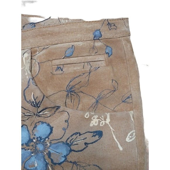 CALI Cali Pants Womens 8 Tan Blue Suede Leather Floral Straight Leg Lined - Picture 6 of 7